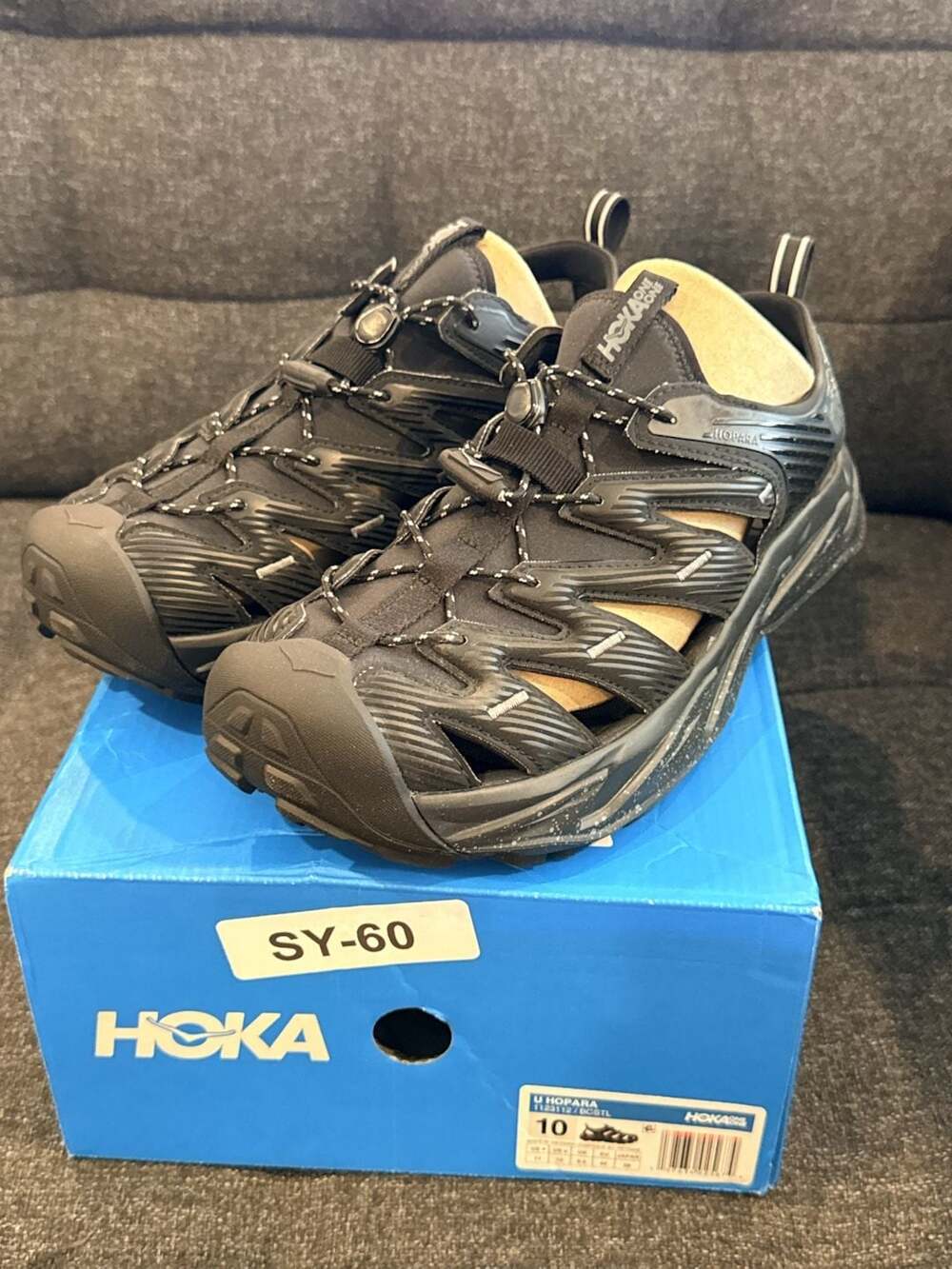 HOKA One One Hopara Black/Dark Shadow Men's Hiking Sandals